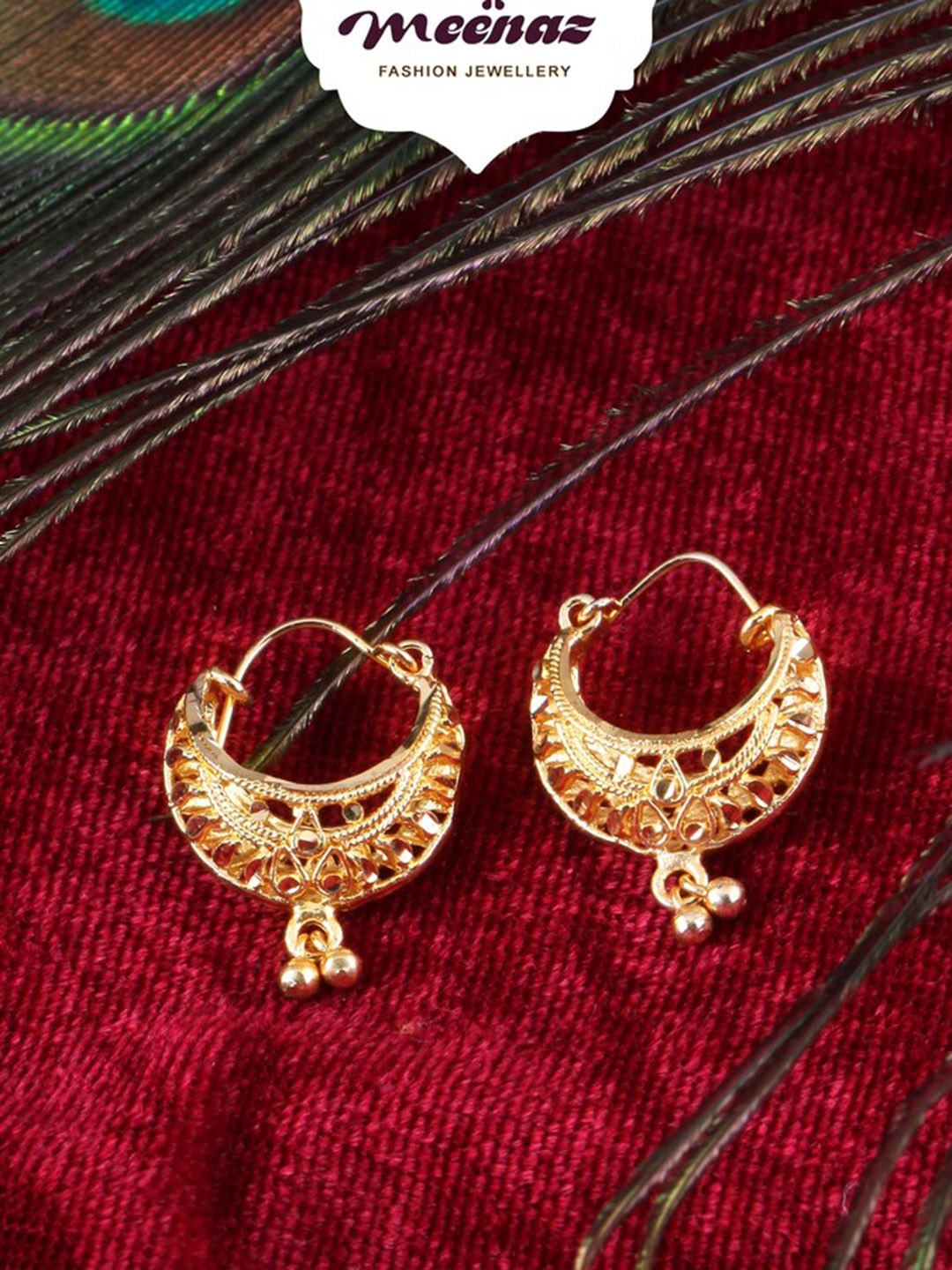 

MEENAZ Set Of 2 Gold-Plated Circular Hoop Earrings