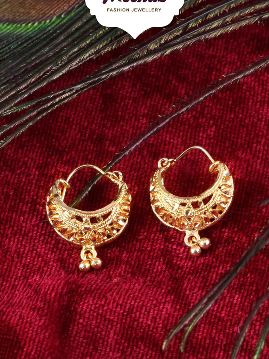 

MEENAZ Set Of 2 Gold-Plated Circular Hoop Earrings