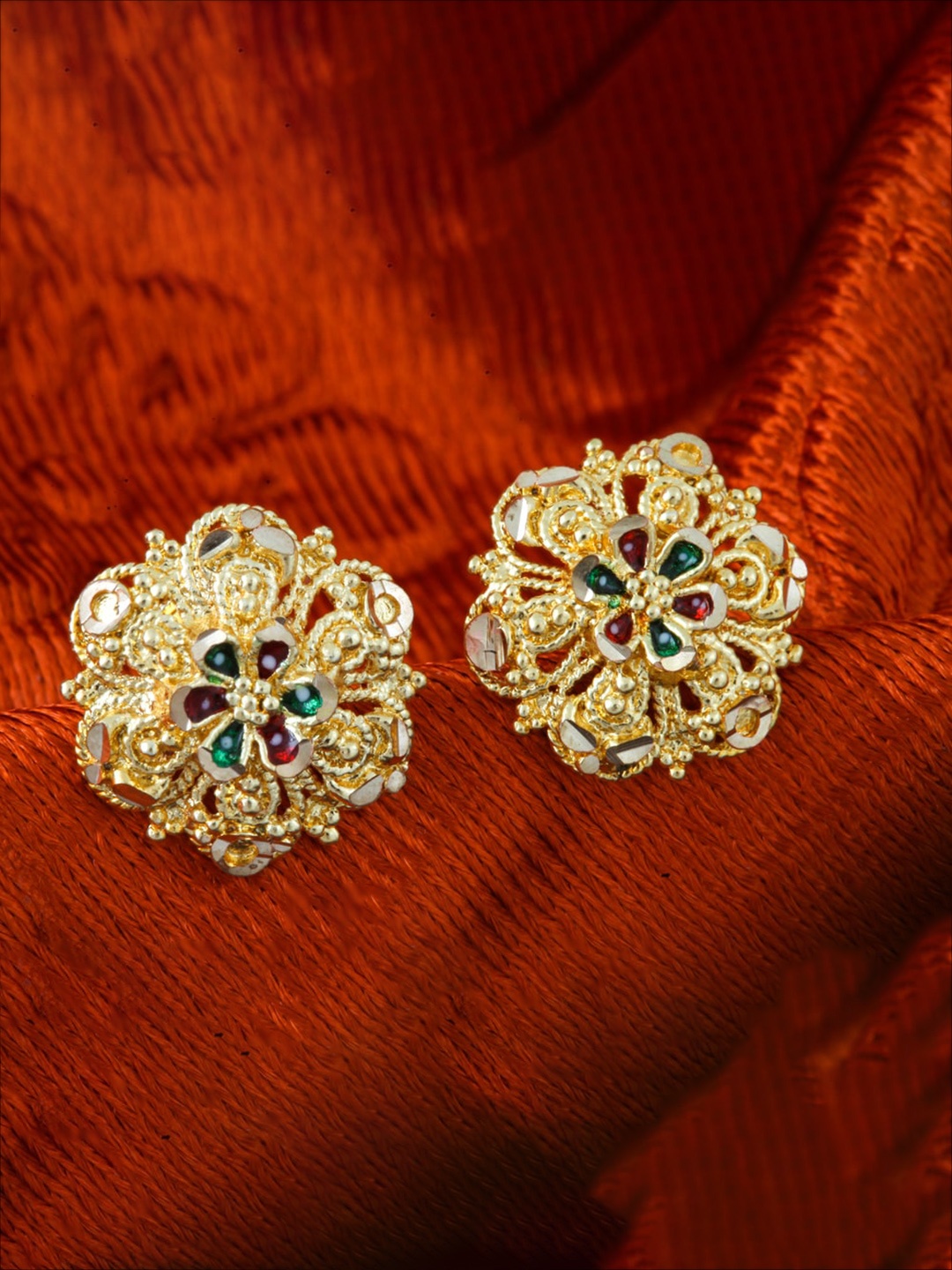 

MEENAZ Set Of 2 Gold-Plated Circular Studs Earrings