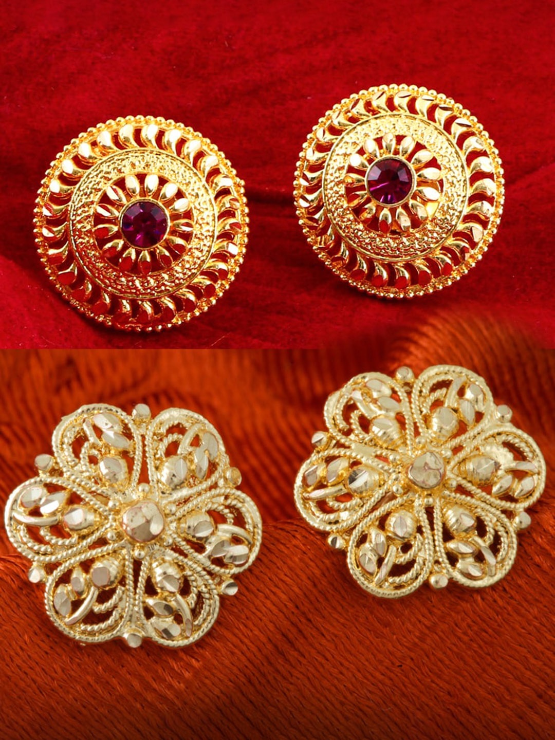 

MEENAZ Set of 2 Gold-Plated Classic Studs Earrings