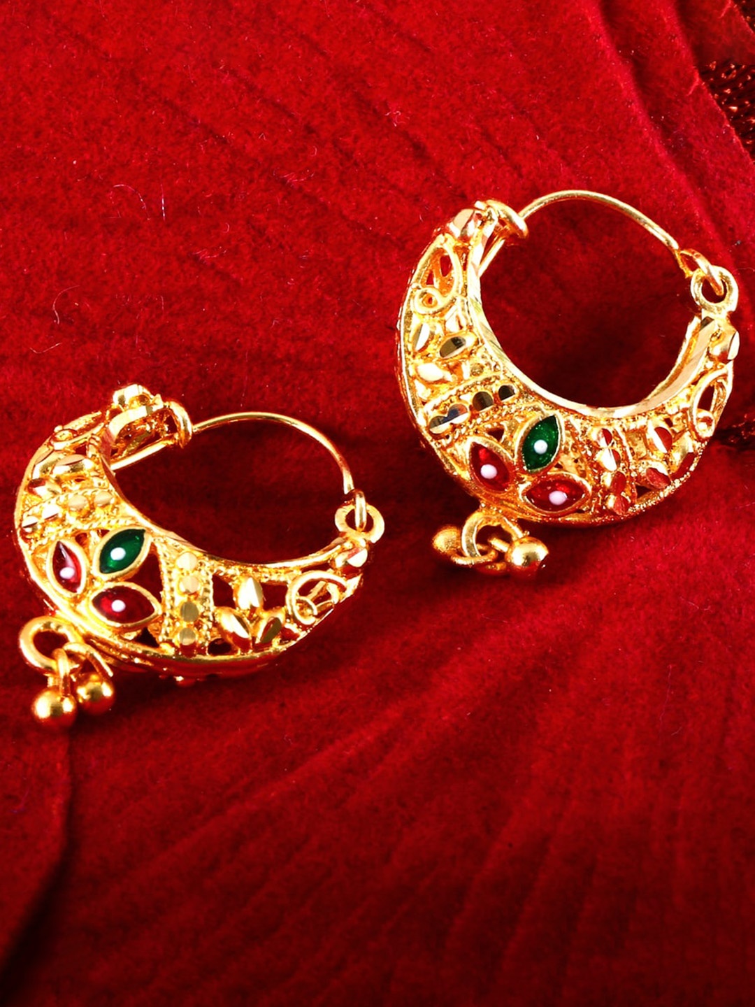 

MEENAZ Set Of 4 Gold-Plated Circular Hoop Earrings