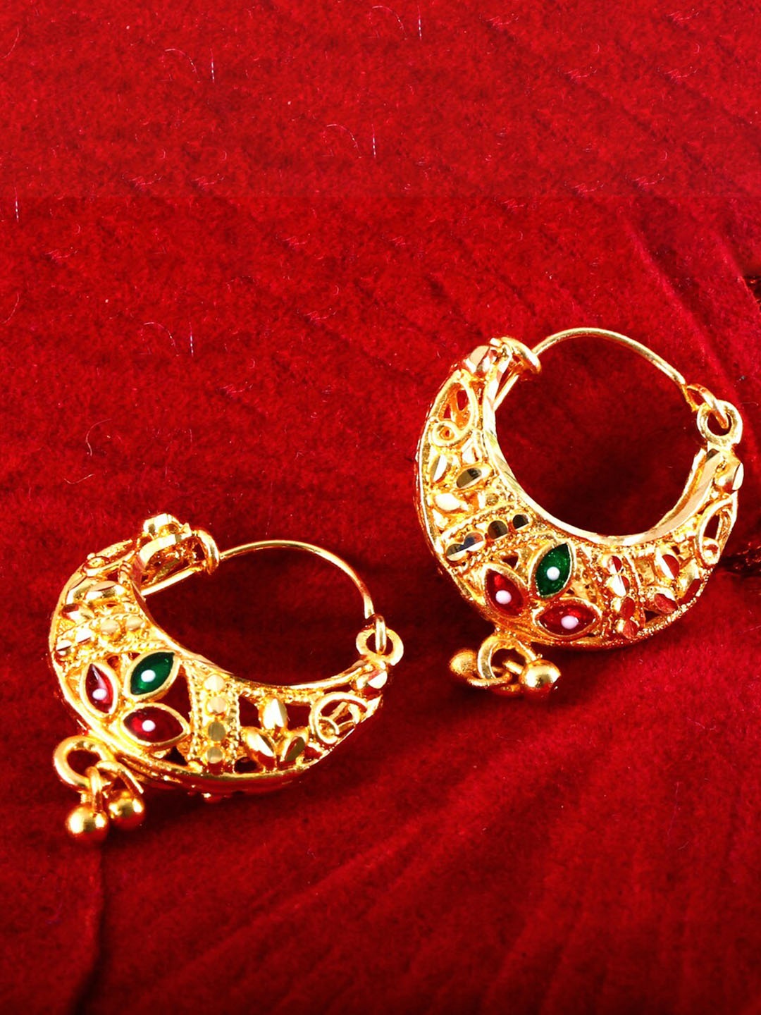 

MEENAZ Set Of 2 Gold-Plated Circular Hoop Earrings