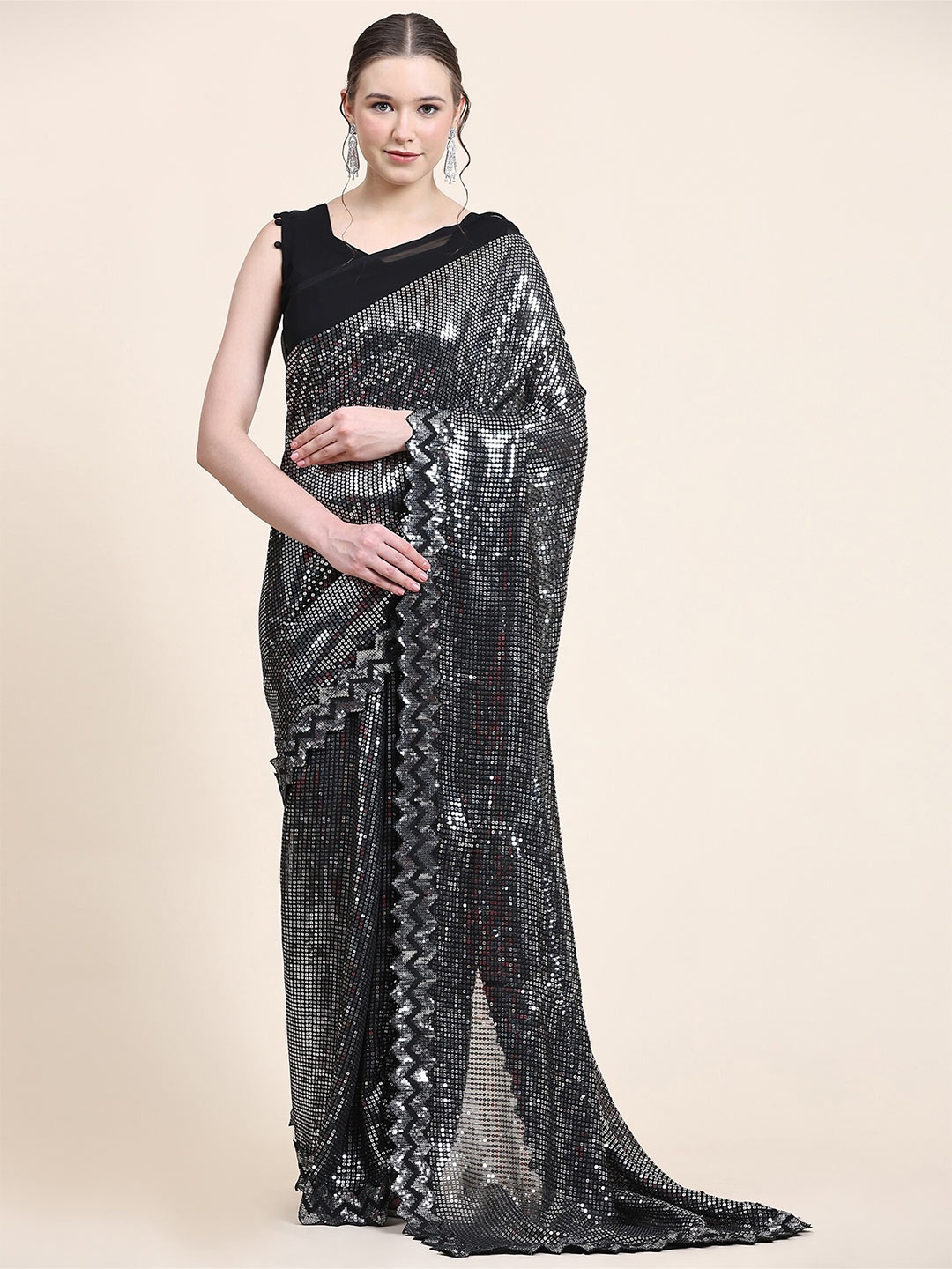 

Mitera Black Embellished Pure Georgette Saree