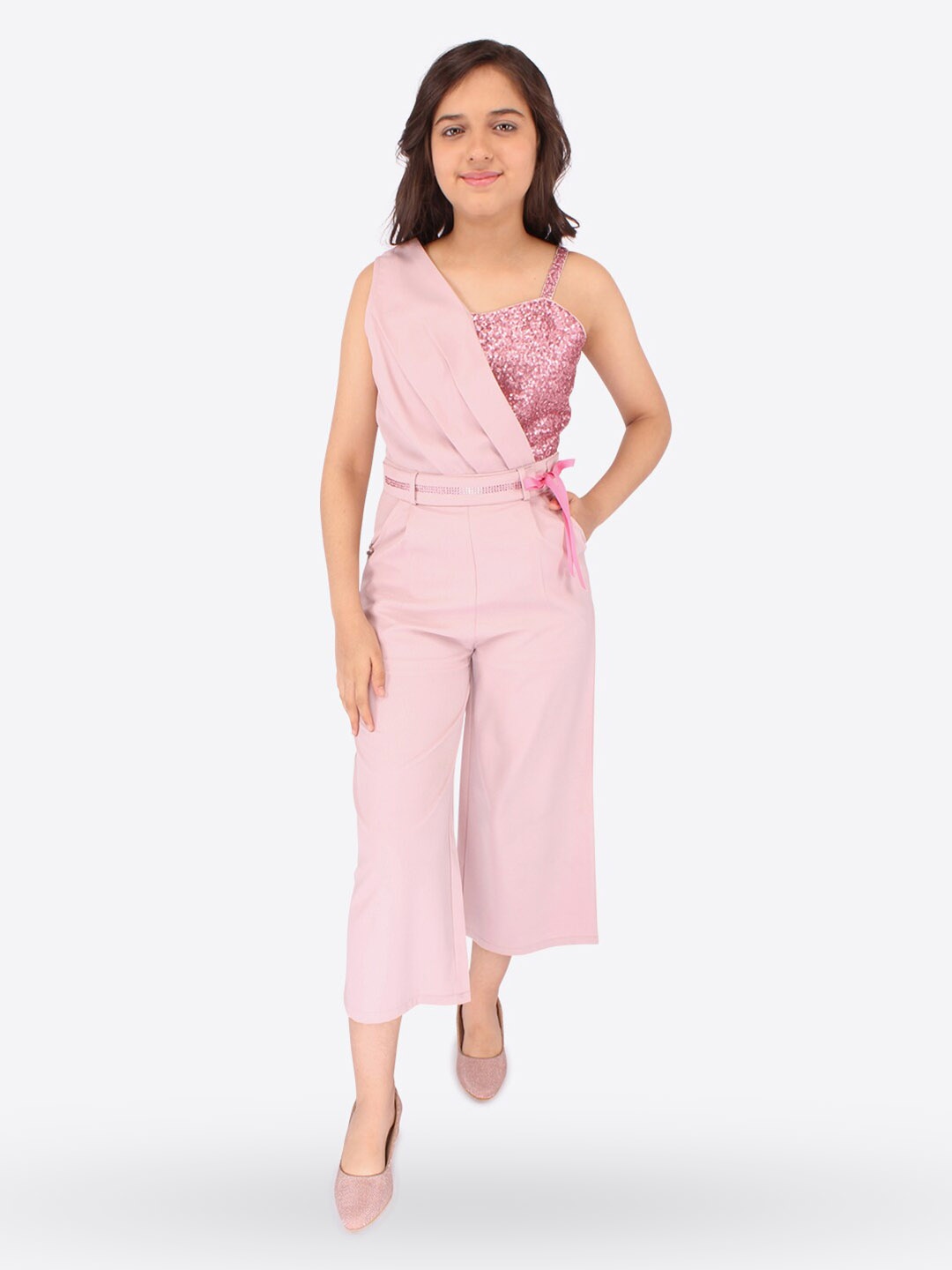 

CUTECUMBER Girls Sleeveless Waist Tie-Ups Basic Jumpsuit, Pink
