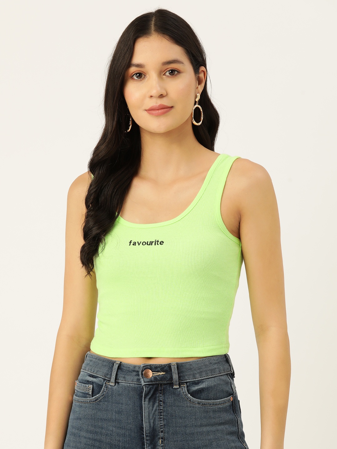 

Malachi Cotton Printed Detail Fitted Crop Top, Fluorescent green