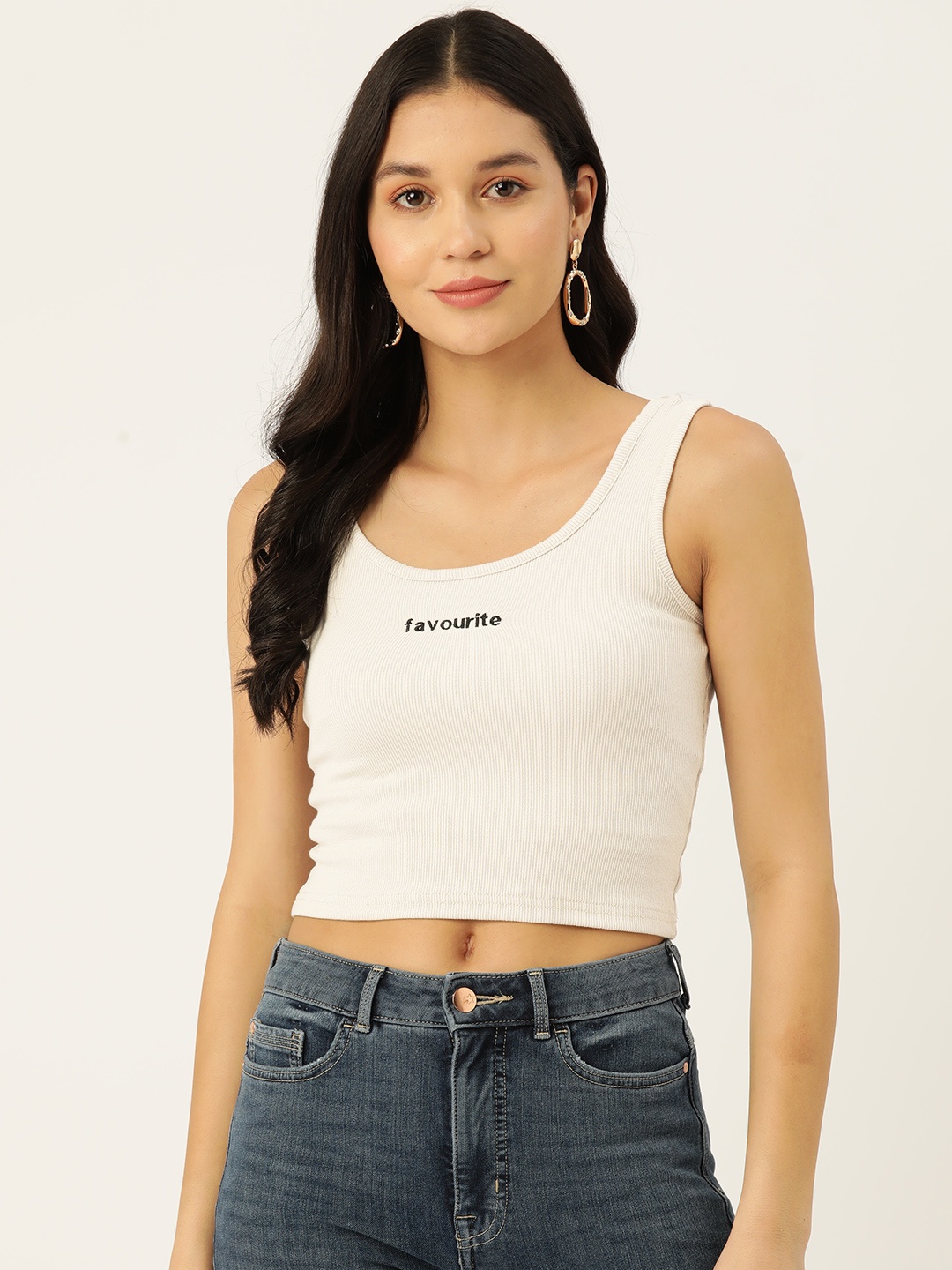 

Malachi Cotton Printed Detail Fitted Crop Top, Off white