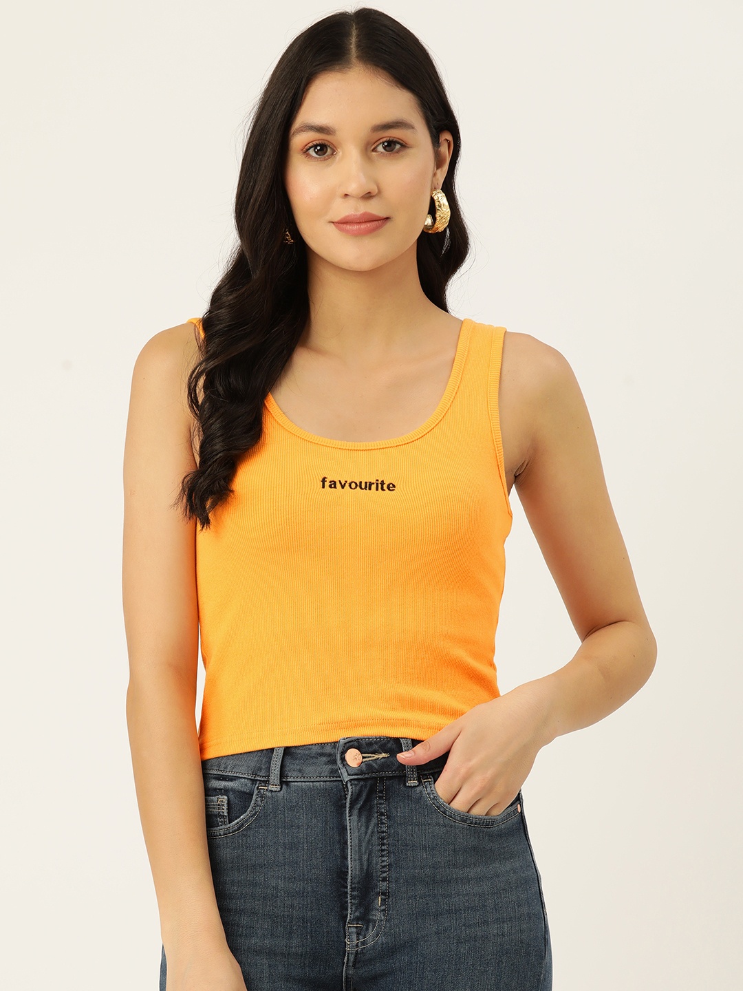 

Malachi Cotton Printed Detail Fitted Crop Top, Yellow