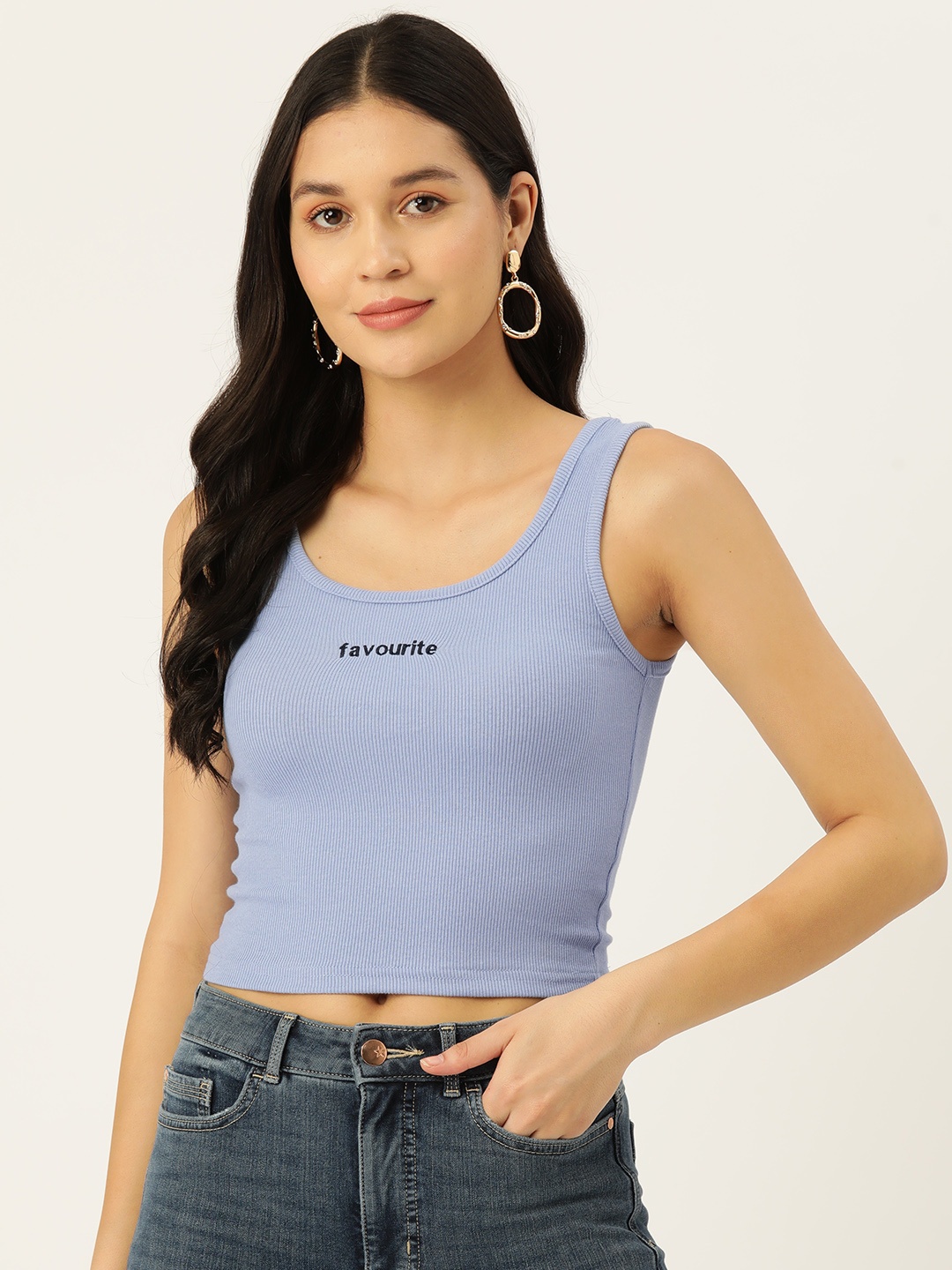 

Malachi Cotton Printed Detail Fitted Crop Top, Lavender