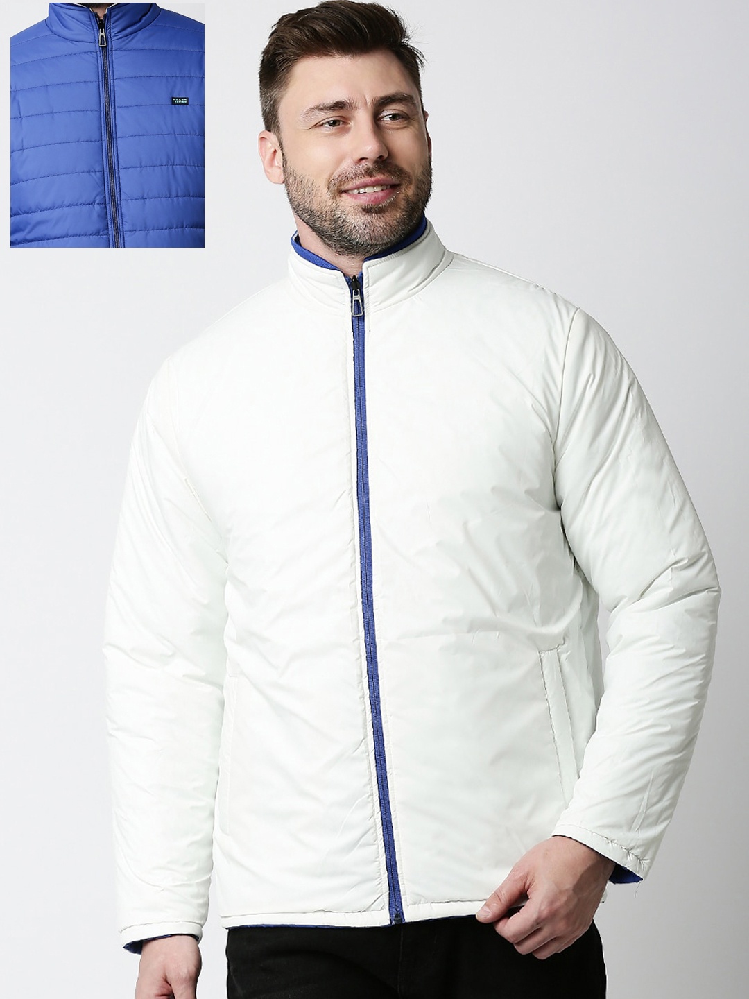 

Killer Mock Collar Long Sleeves Reversible Puffer Jacket, Blue