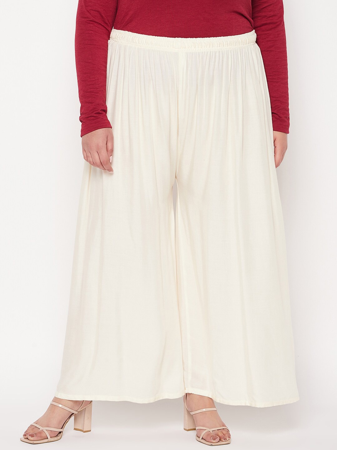

CLORA CREATION PLUS Women Plus Size Flared Palazzos, Off white