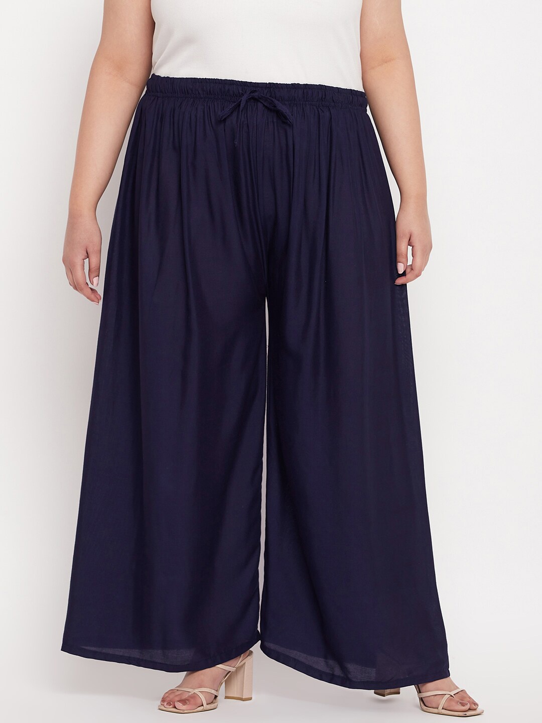 

CLORA CREATION PLUS Women Plus Size Wide Leg Palazzo, Navy blue