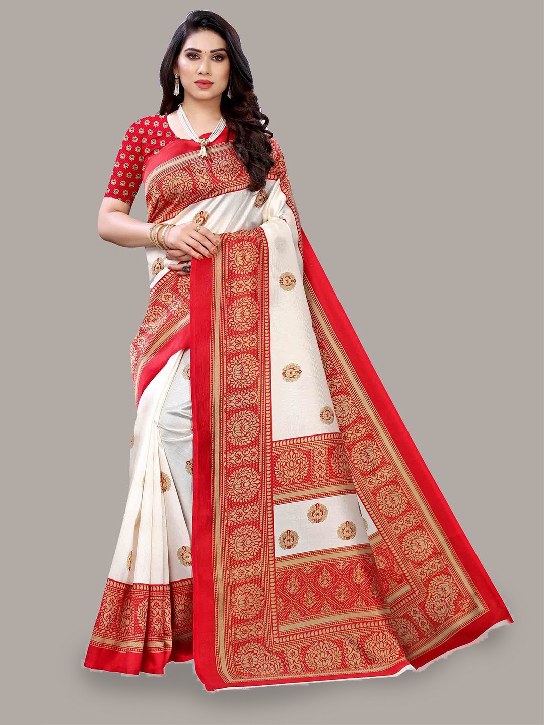 

MAGMINA Ethnic Motifs Printed Kanjeevaram Saree, Red