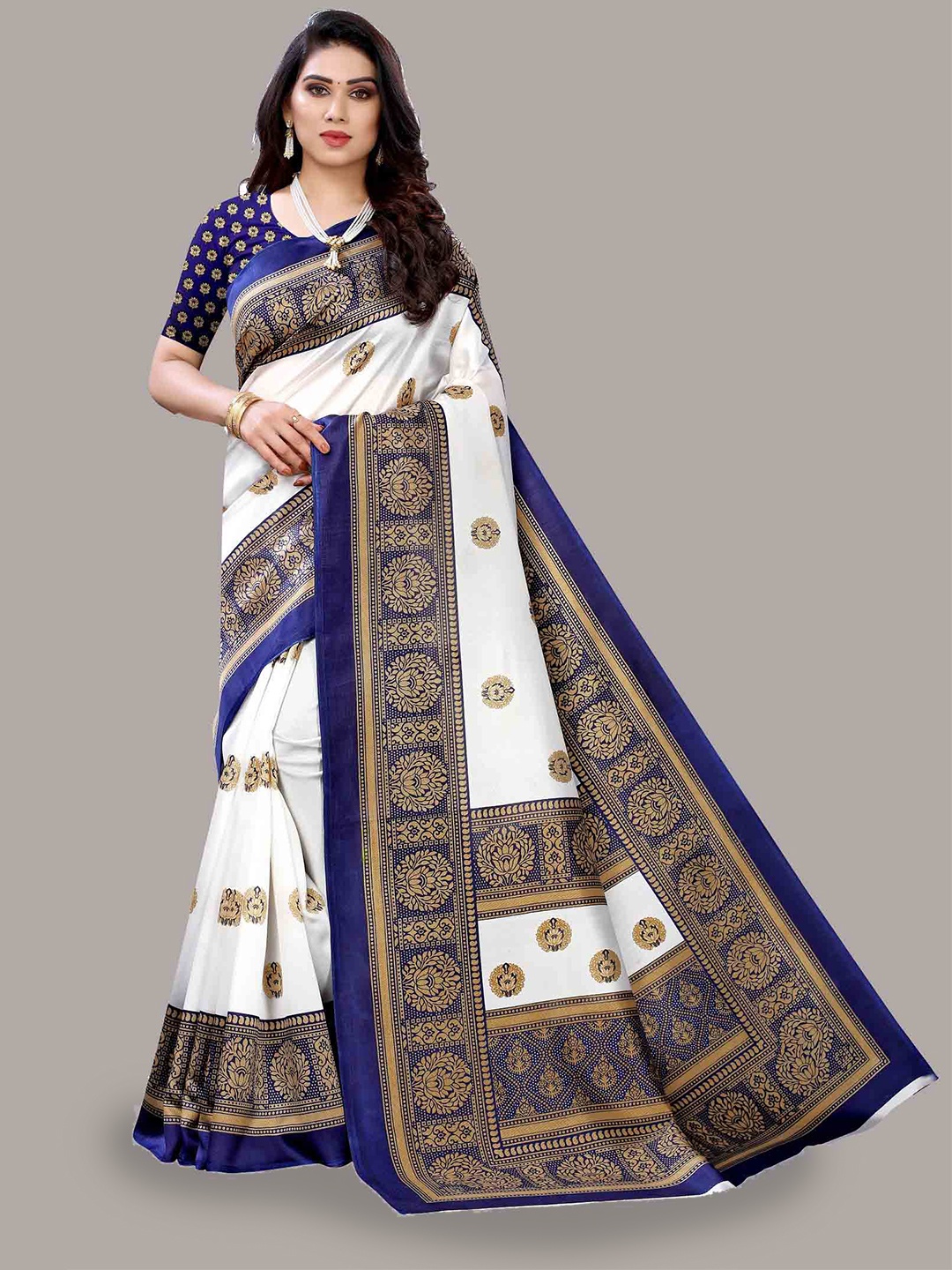 

MAGMINA Ethnic Printed Kanjeevaram Saree, Blue