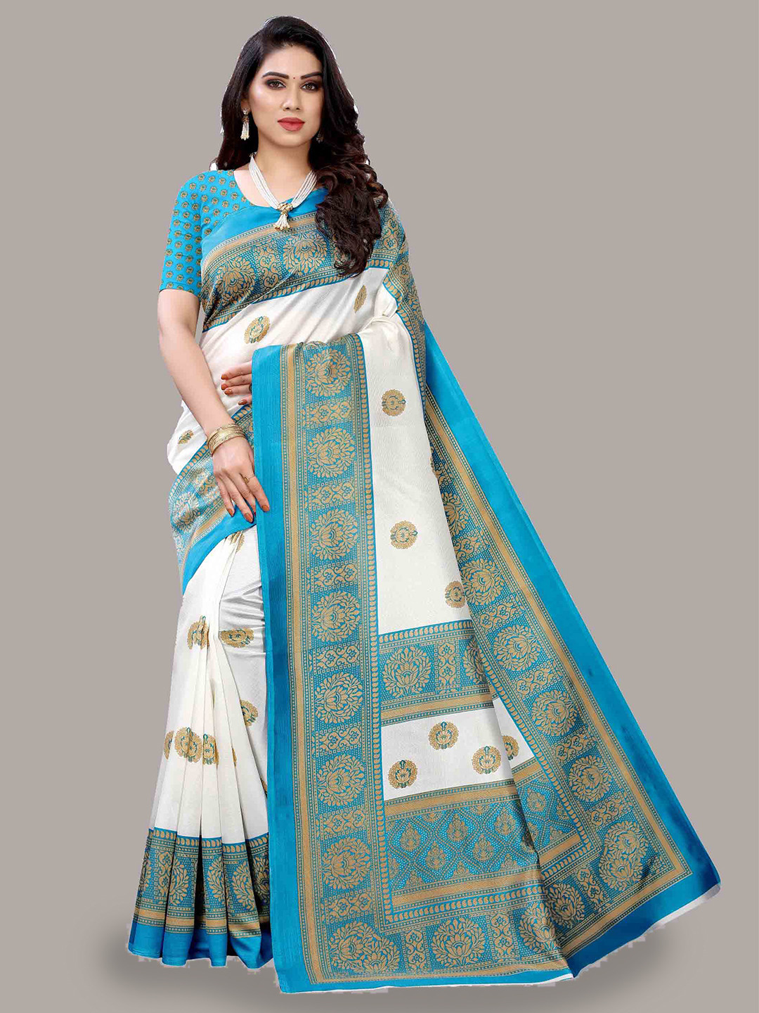 

MAGMINA Ethnic Motifs Printed Kanjeevaram Saree, Blue