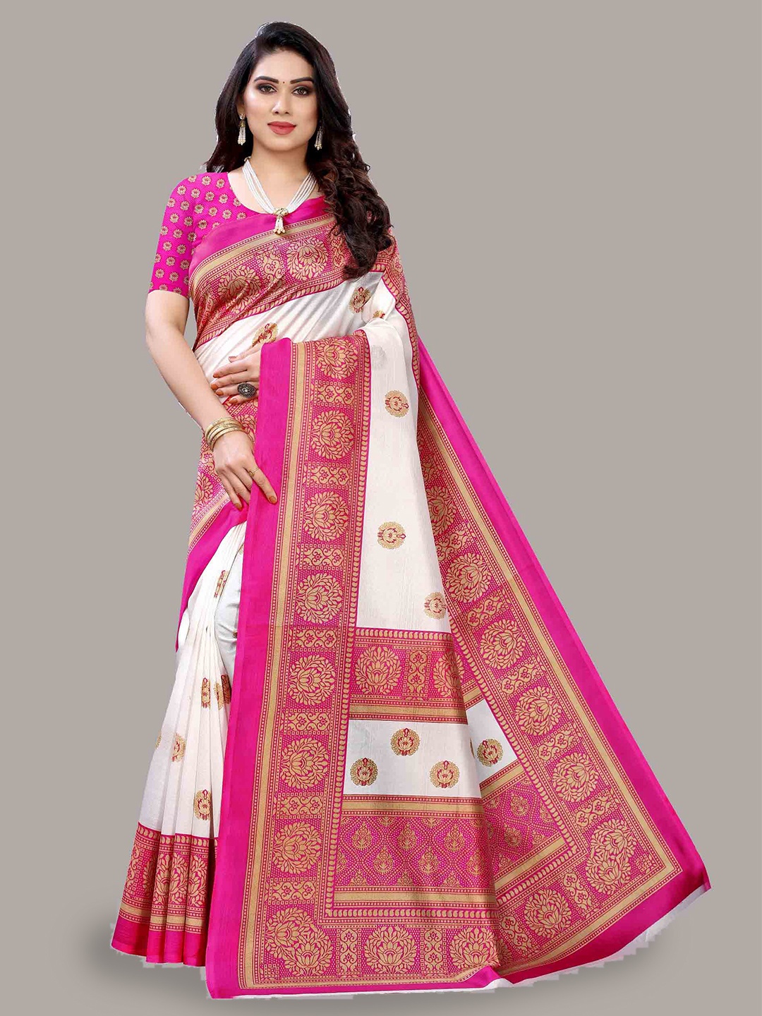 

MAGMINA Ethnic Motifs Printed Kanjeevaram Saree, Pink