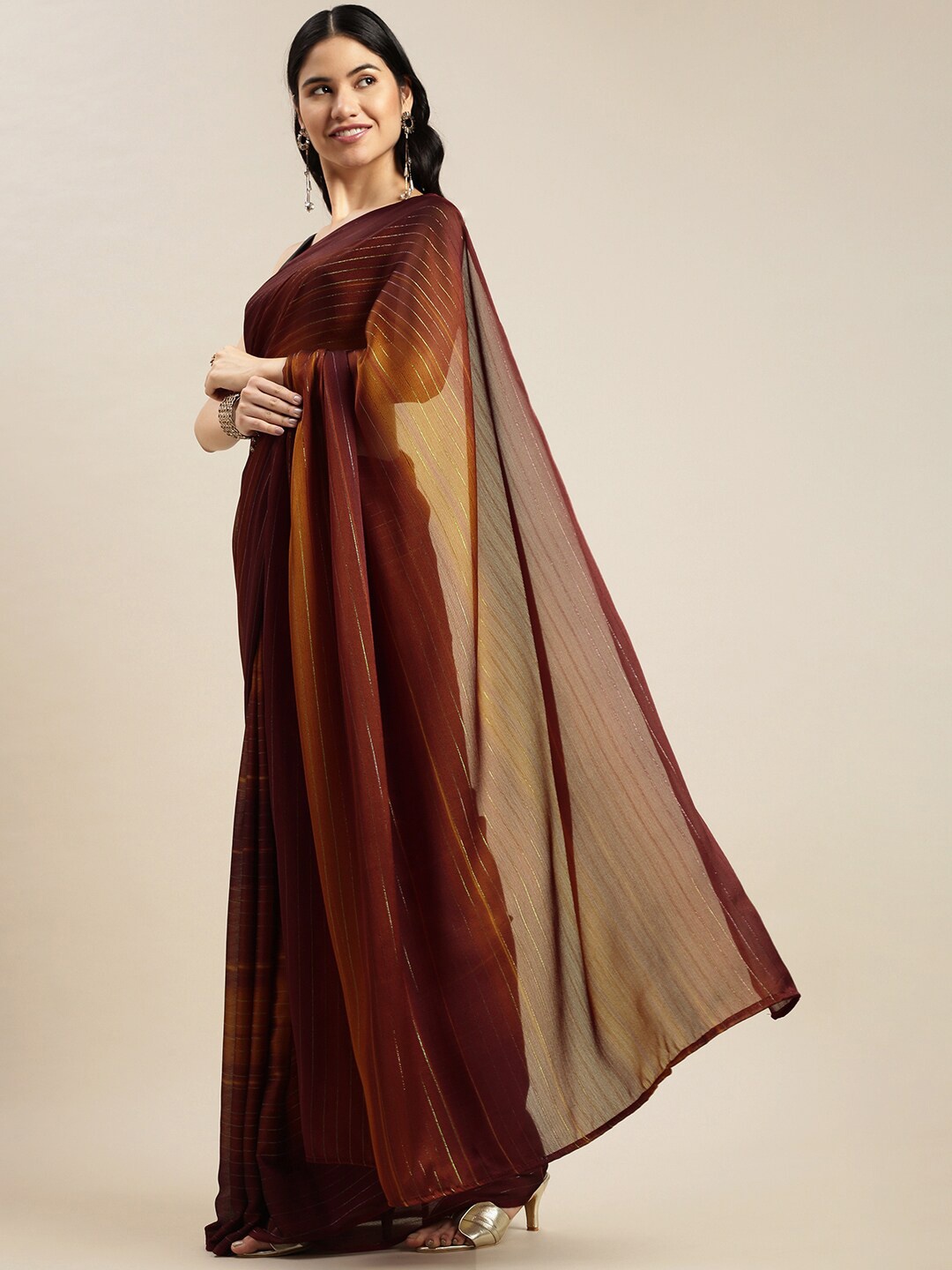 

Mitera Maroon Striped Pure Georgette Saree