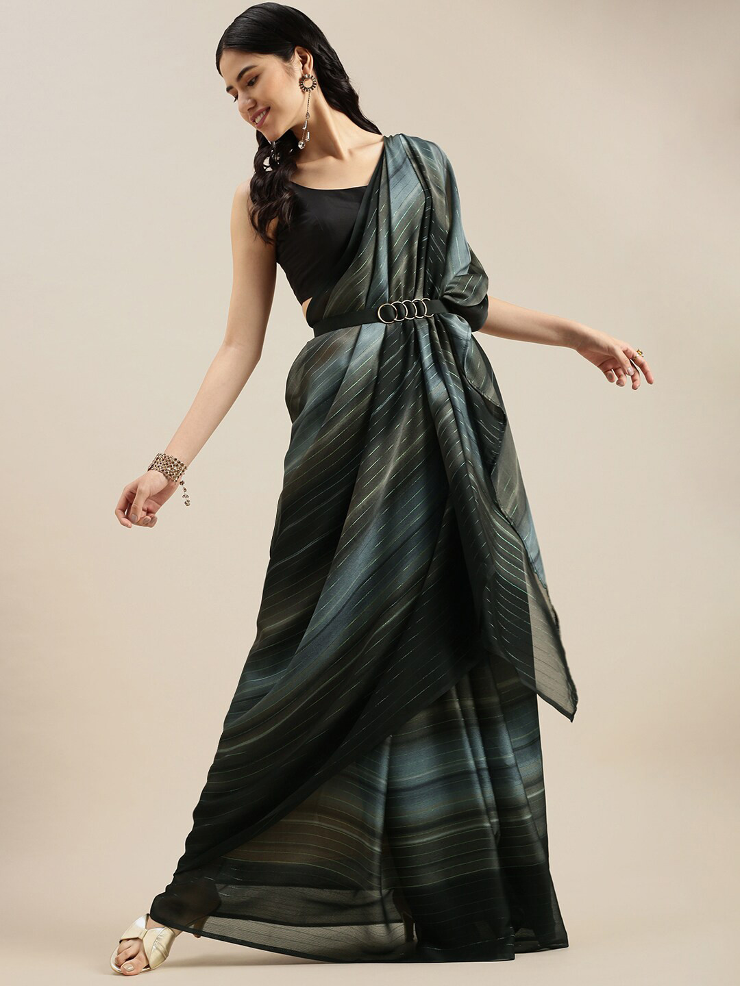 

Mitera Black Striped Pure Georgette Saree