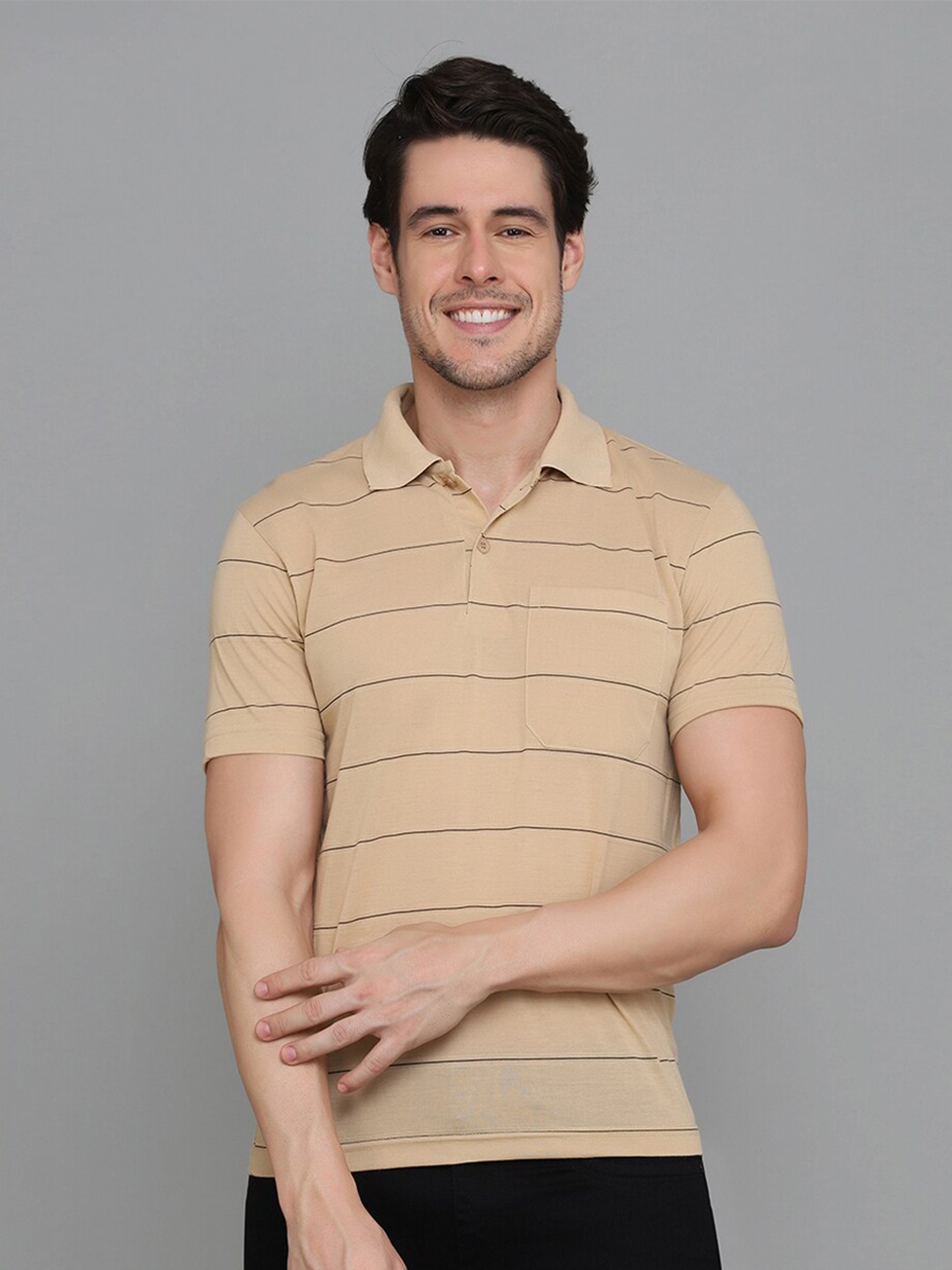 

INKKR Striped Polo Collar T-shirt, Cream