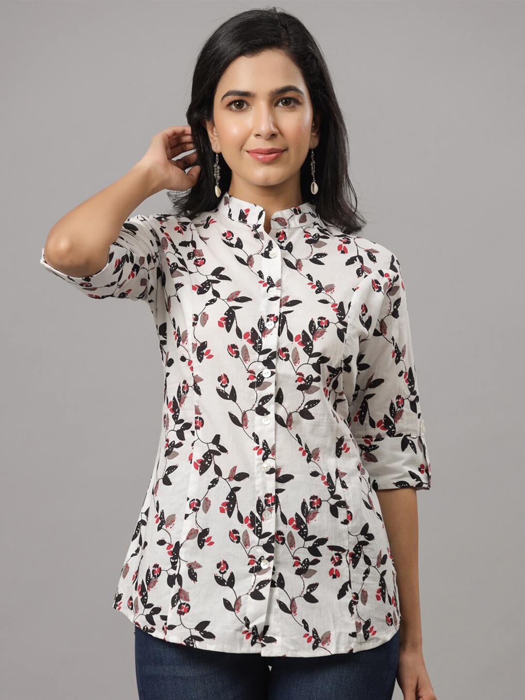 

Indian Virasat Comfort Floral Printed Cotton Shirt, White
