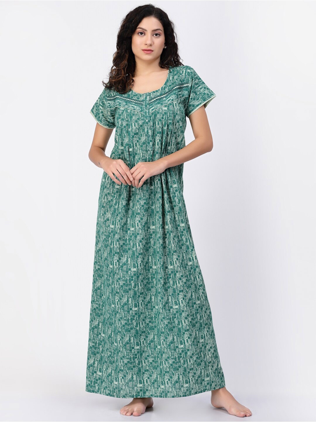 

Sweet Dreams Green Printed Pure Cotton Maxi Nightdress