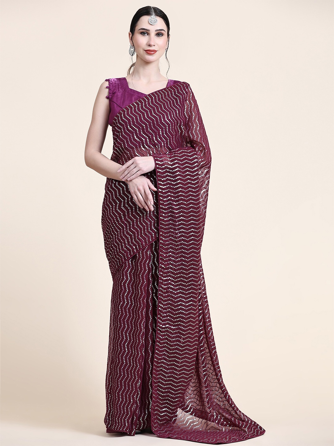 

Mitera Magenta Embellished Sequinned Pure Georgette Saree