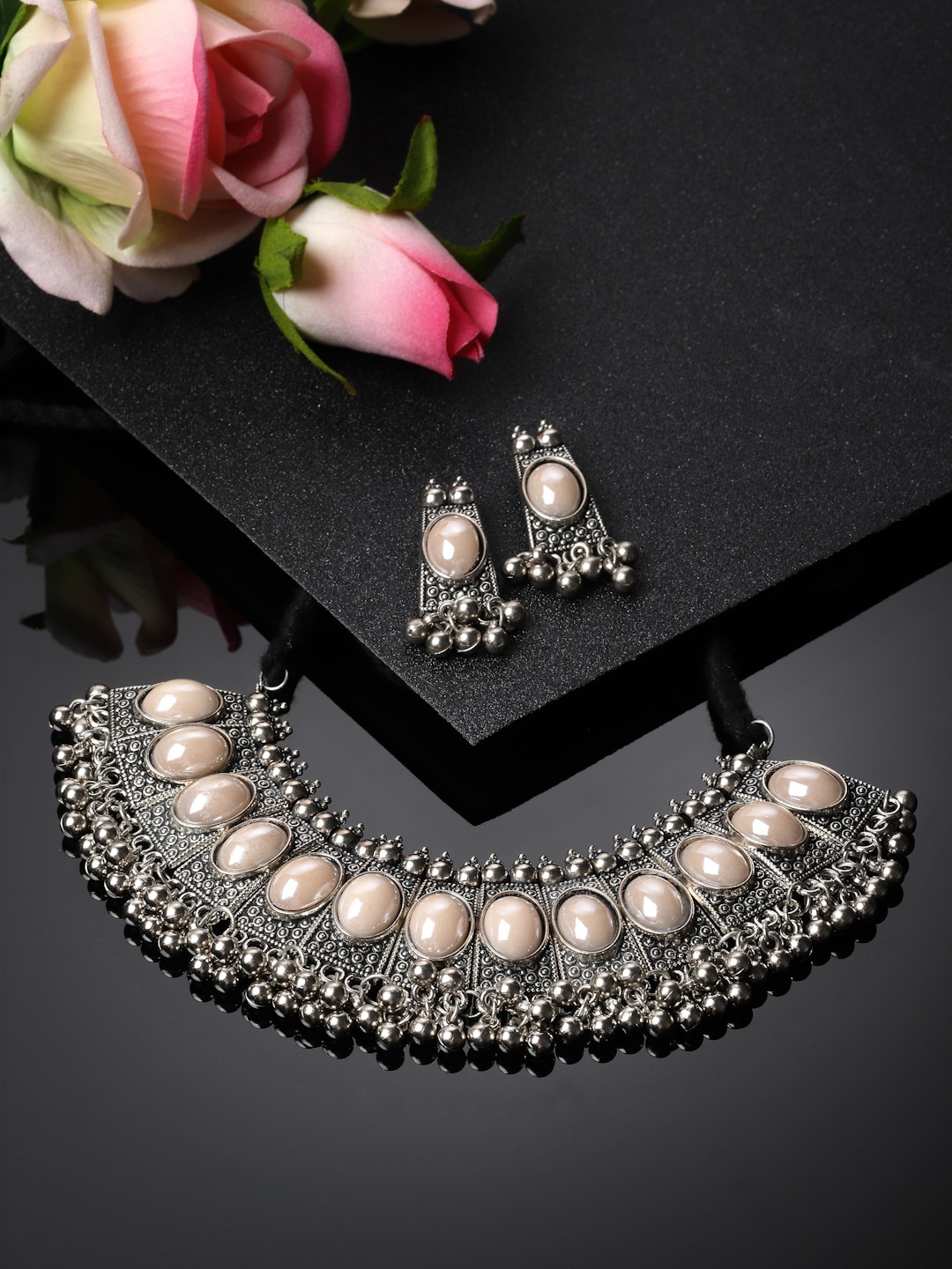 

PANASH Silver-Plated Stone-Studded Jewellery Set