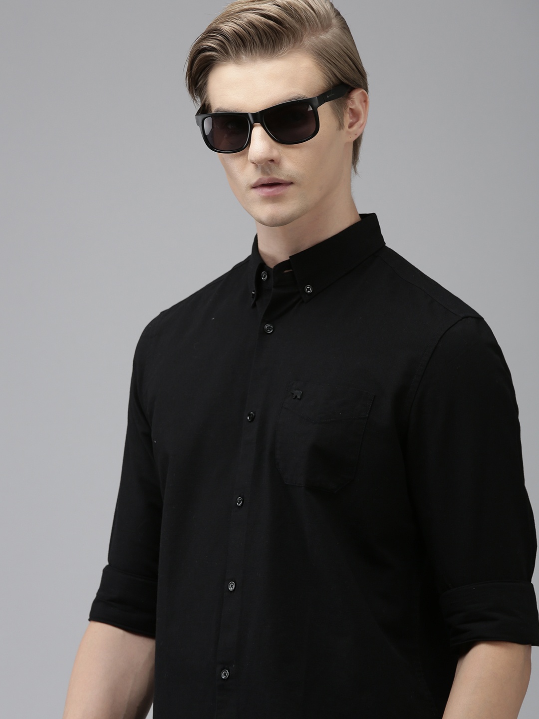 

THE BEAR HOUSE Men Slim Fit Cotton Linen Casual Shirt, Black