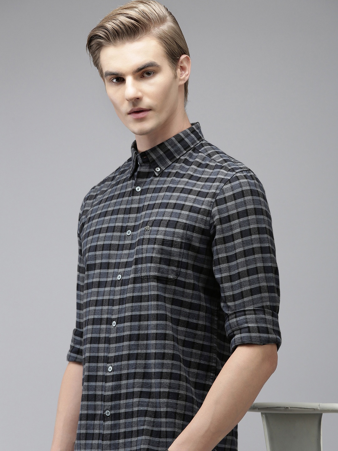

THE BEAR HOUSE Men Blue Slim Fit Opaque Checked Casual Shirt