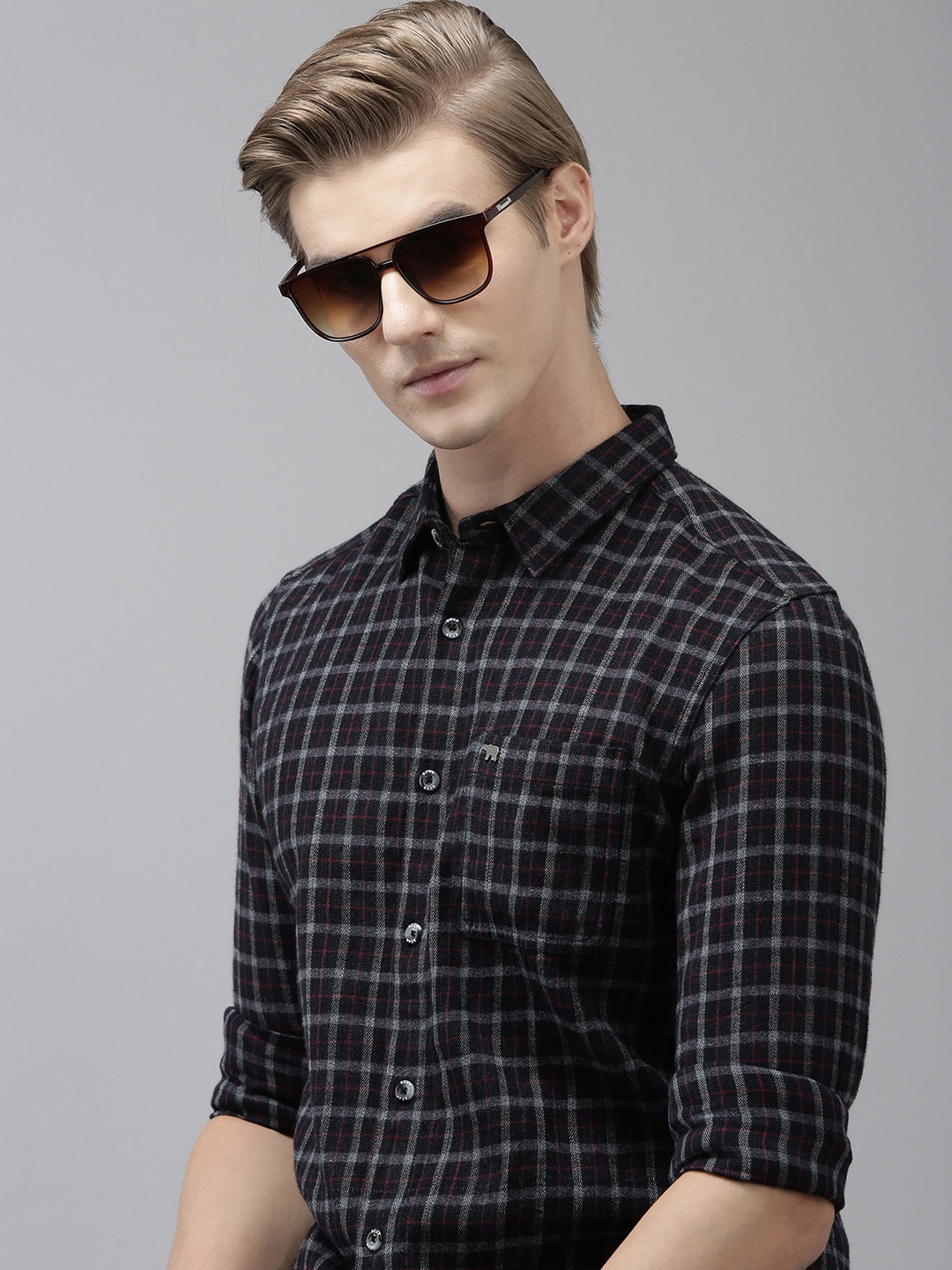 

THE BEAR HOUSE Men Blue Slim Fit Grid Tattersall Checks Opaque Checked Casual Shirt