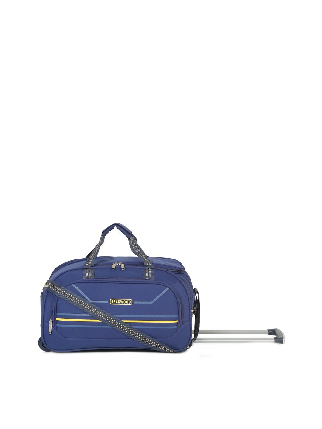

Teakwood Leathers Striped Duffley Trolley Bag, Navy blue