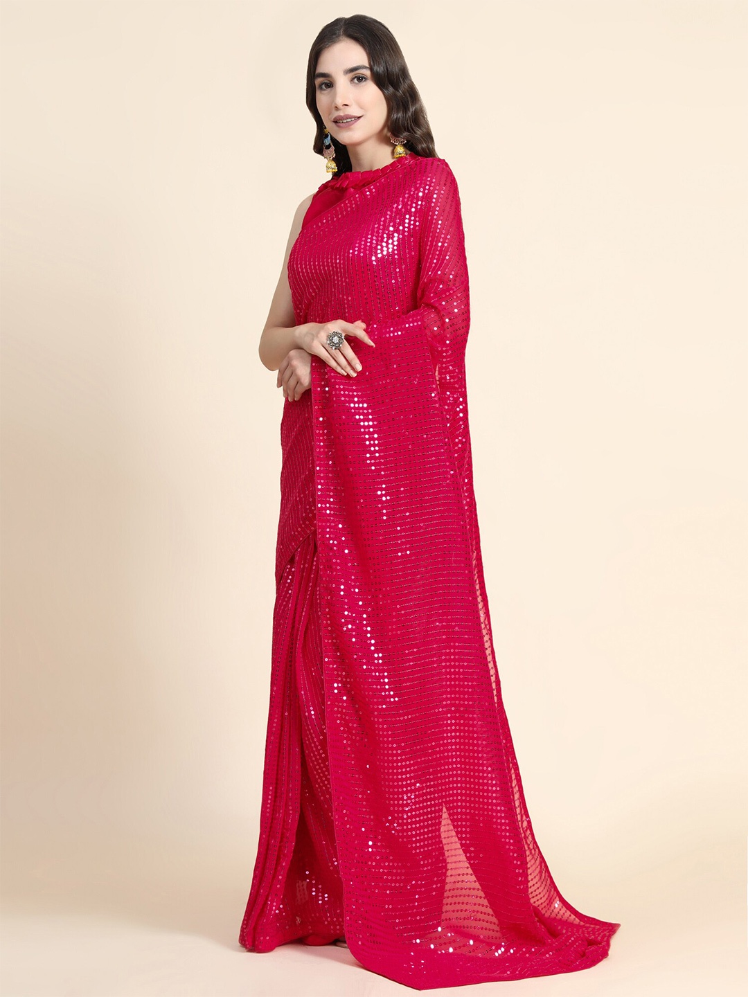 

Mitera Pink Embellished Sequinned Pure Georgette Saree