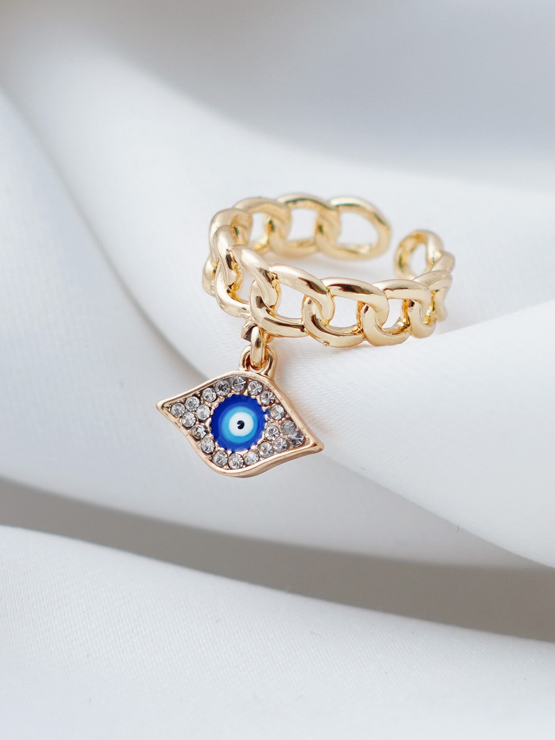 

Ferosh Women Gold-Plated Evil Eye Charm Chain Ring