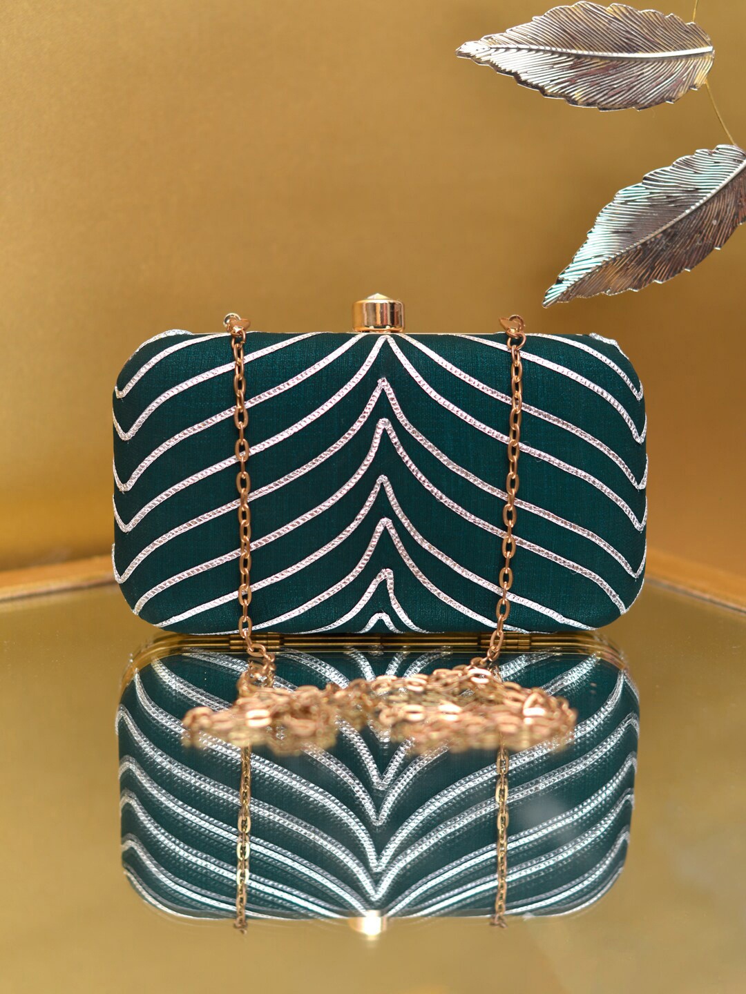 

ARTKLIM Embellished Party Box Clutch, Green