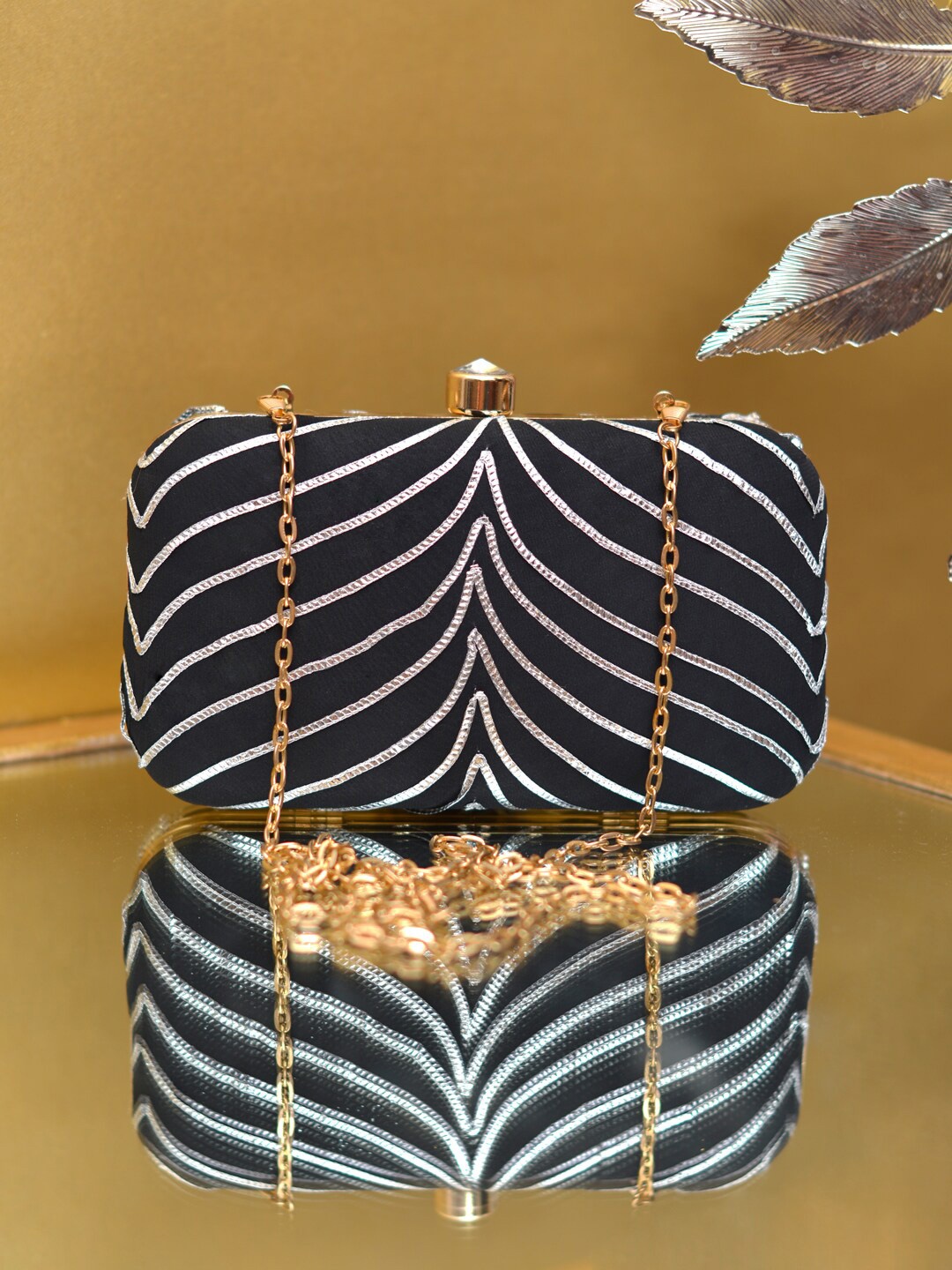 

ARTKLIM Embellished Party Box Clutch, Black