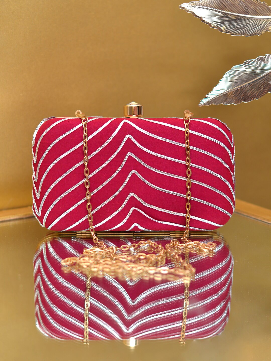 

ARTKLIM Embellished Party Box Clutch, Red