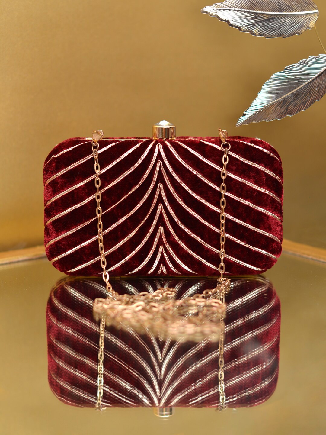 

ARTKLIM Embellished Velvet Party Box Clutch, Maroon