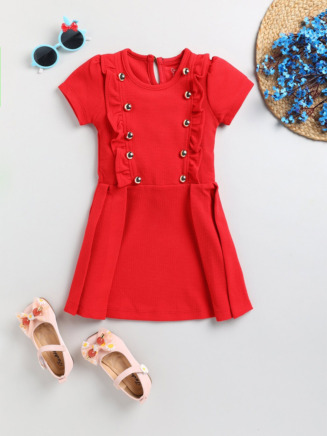 

Lazy Shark Cotton Fit & Flare Dress, Red