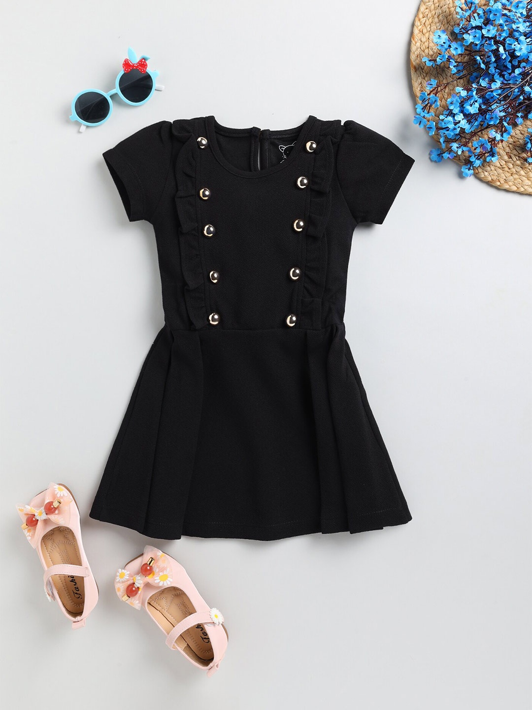 

Lazy Shark Cotton Fit & Flare Dress, Black