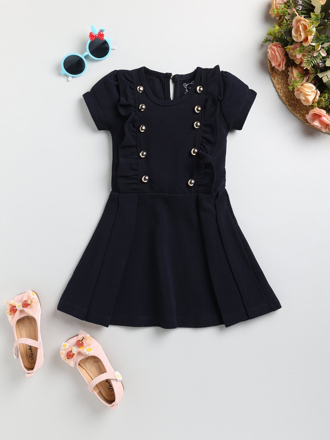 

Lazy Shark Cotton Puff Sleeve Fit & Flare Dress, Blue