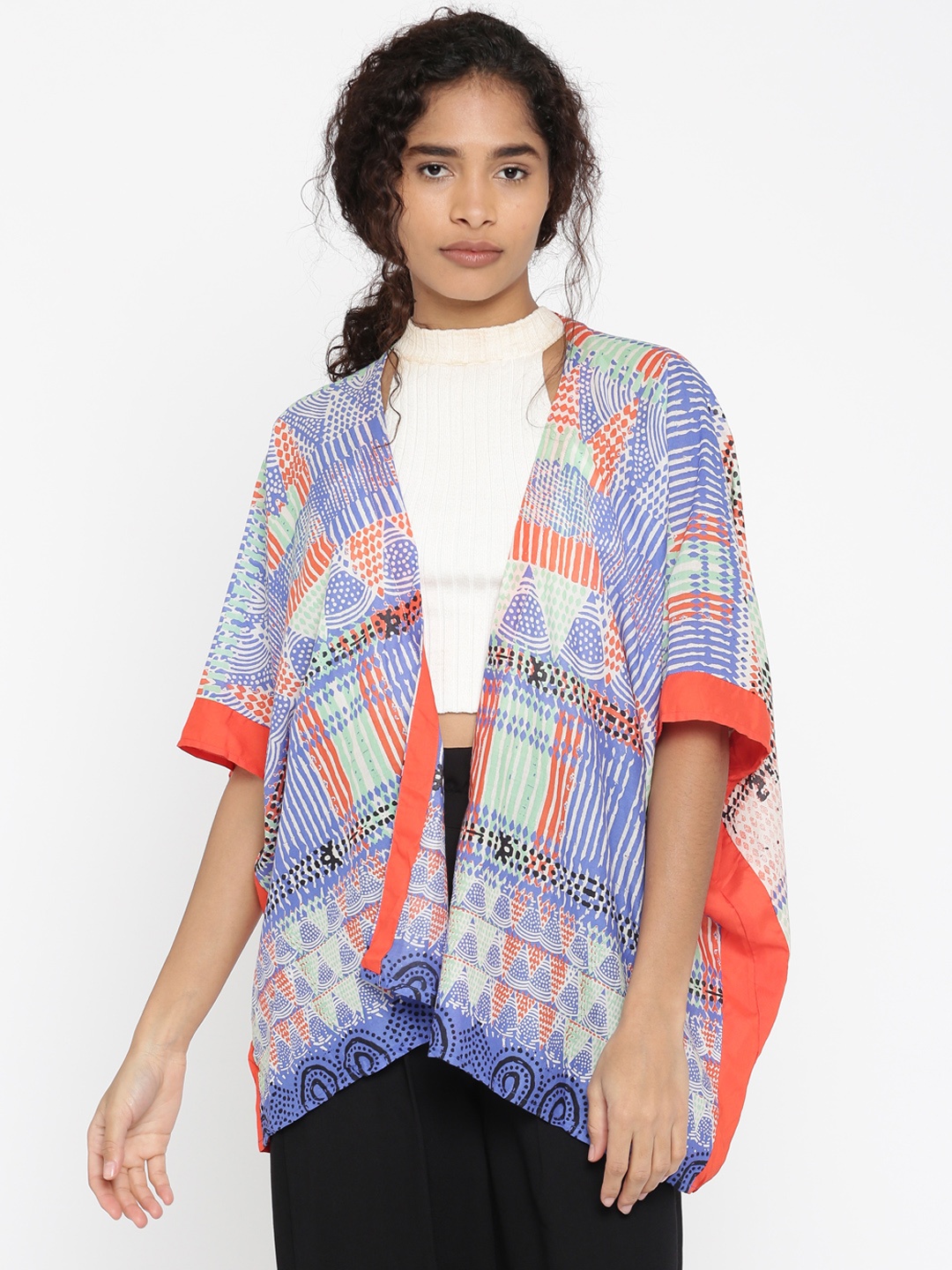 

Global Desi Multicoloured Printed Open Front Shrug, Multi
