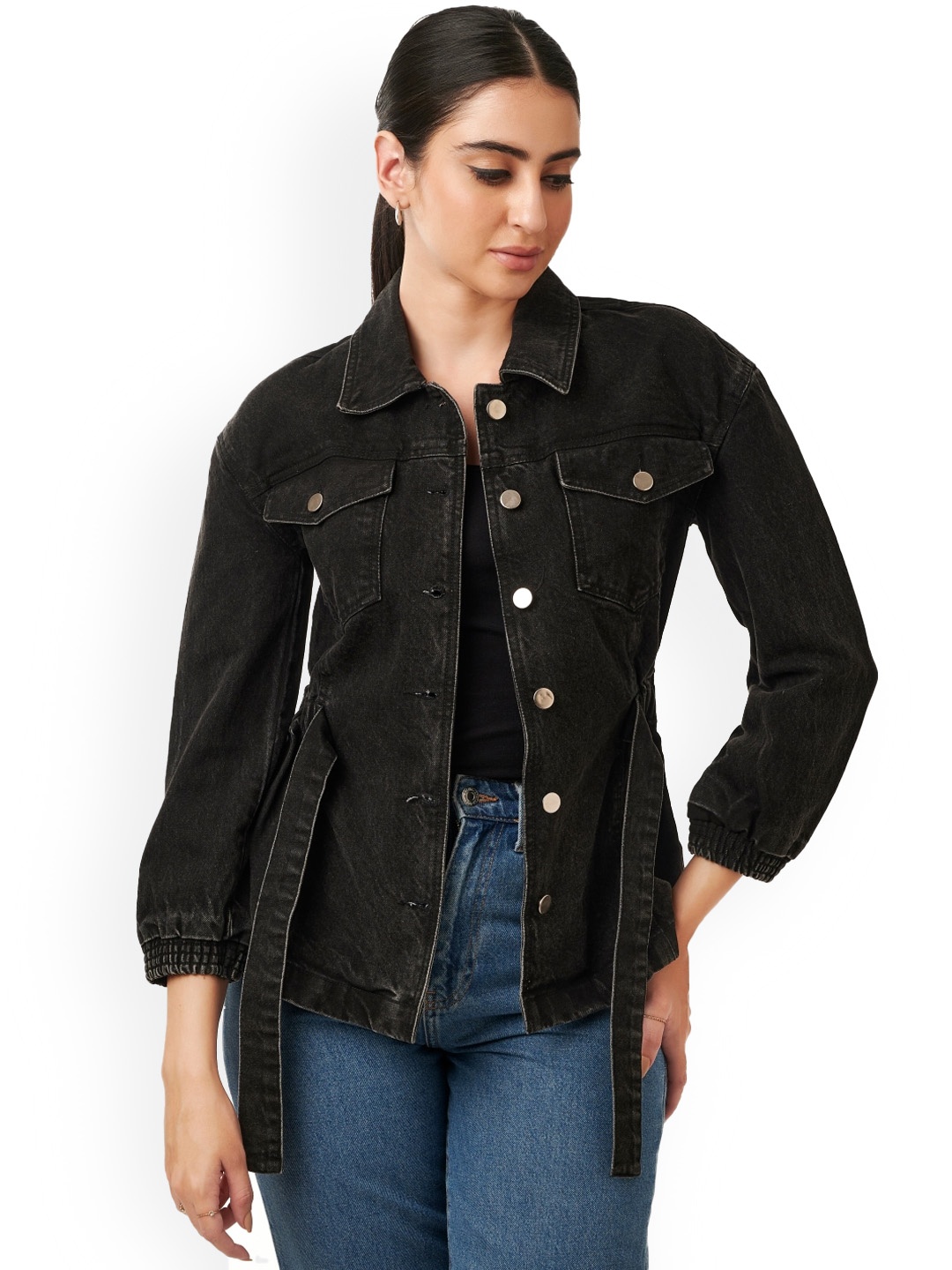 

Style Island Washed Lightweight Cotton Denim Jacket, Black