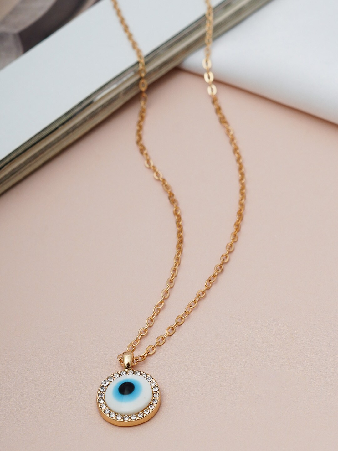 

Ferosh Gold-Plated Stone-Studded Evil Eye Pendant Chain