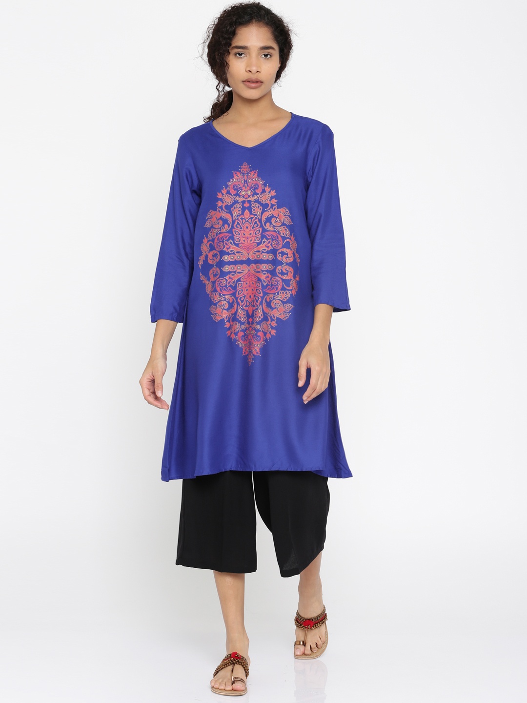 

Global Desi Blue Printed Tunic