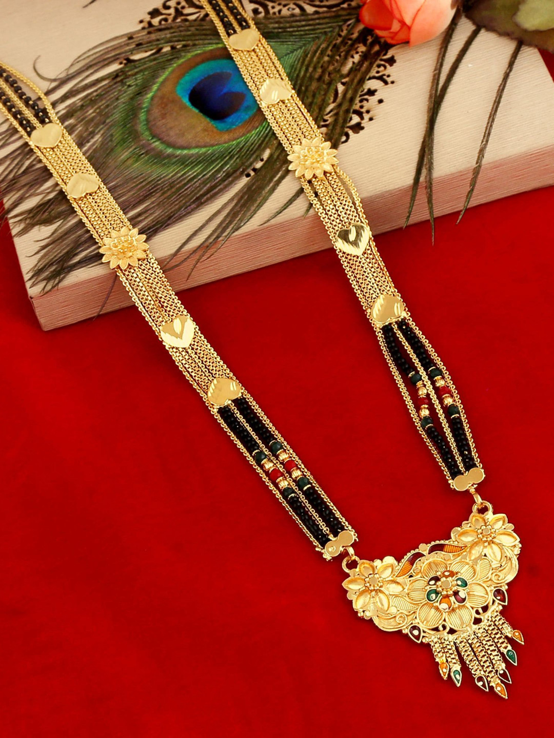 

MANSIYAORANGE Gold-Plated Beaded & Multi Stranded Mangalsutra