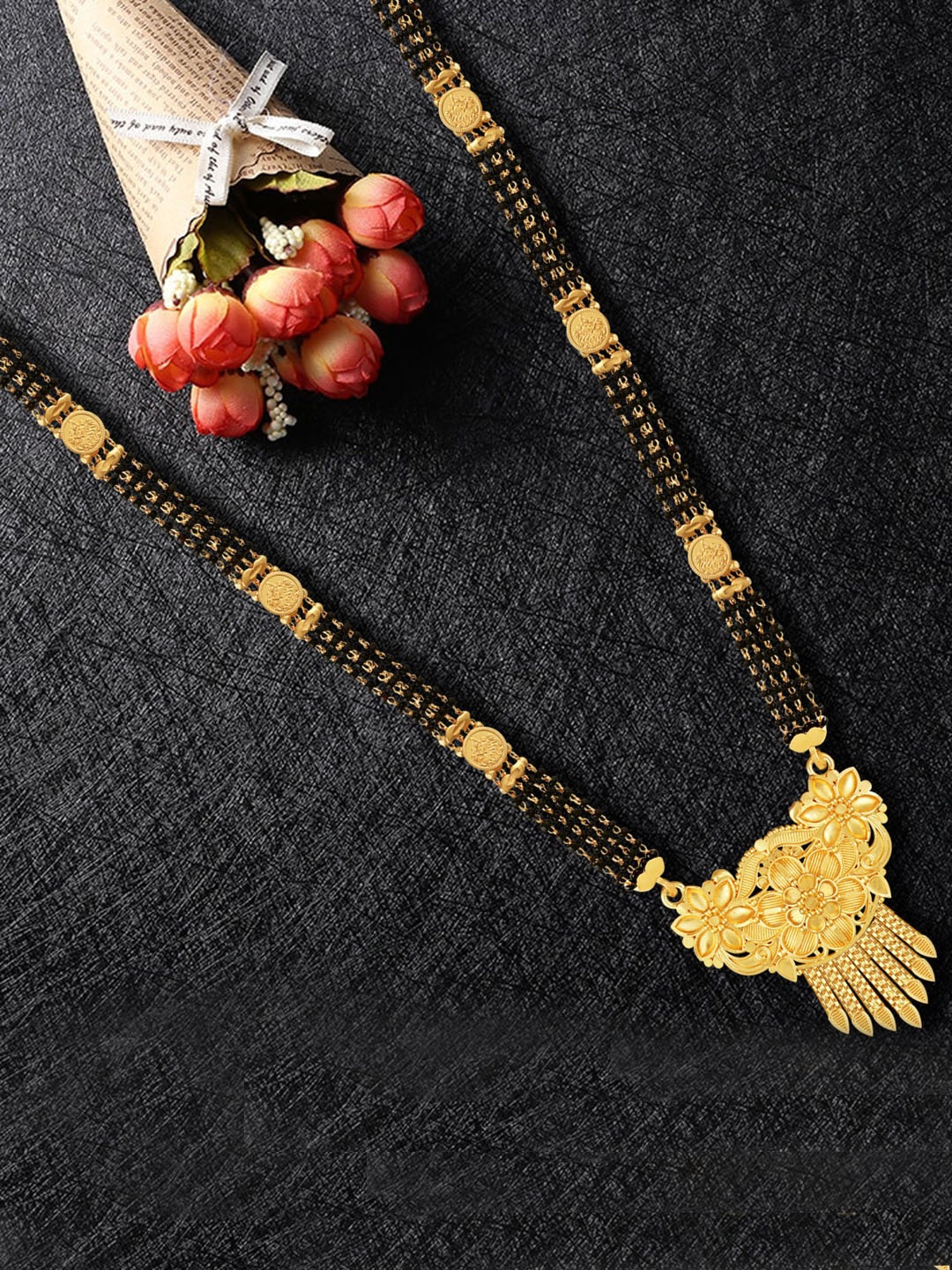 

MANSIYAORANGE Gold-Plated Beaded & Multi Stranded Mangalsutra