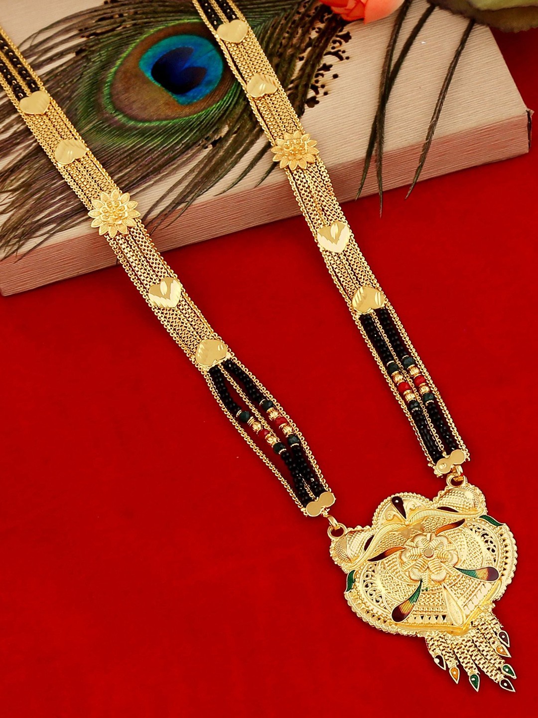

MANSIYAORANGE Gold-Plated Beaded & Multi Stranded Mangalsutra