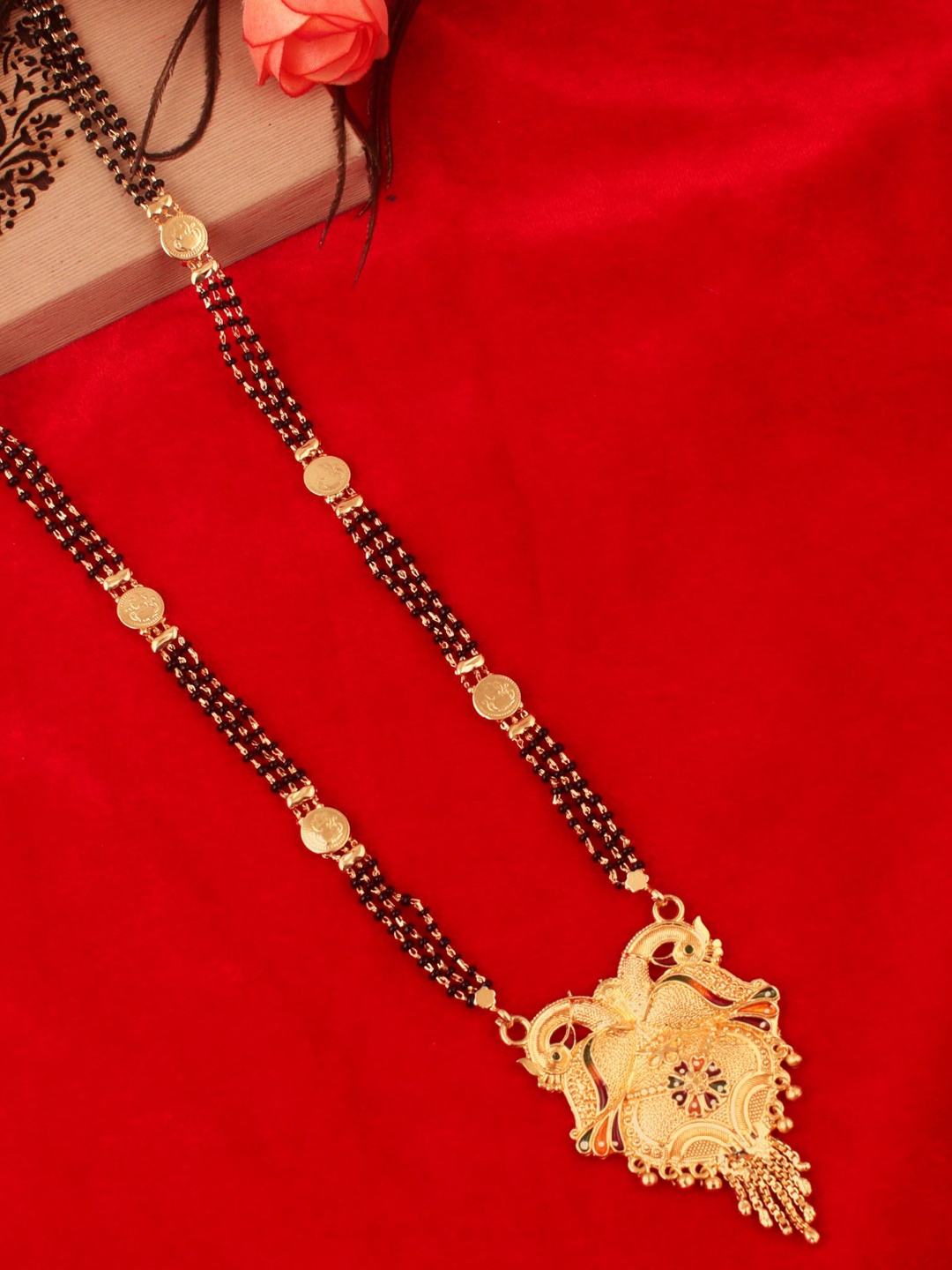 

MANSIYAORANGE Gold-Plated Beaded & Multi Stranded Mangalsutra