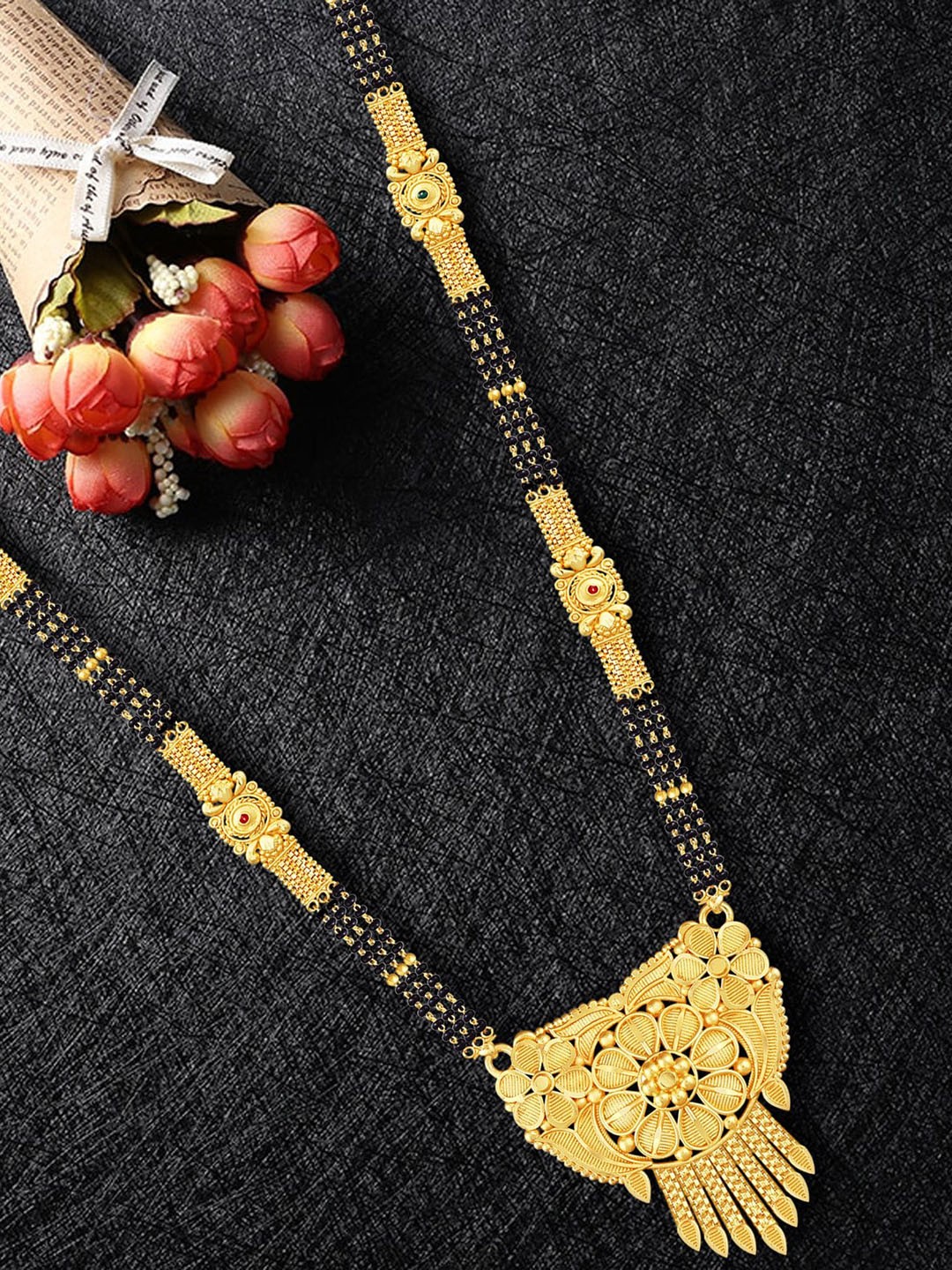 

MANSIYAORANGE Gold-Plated Beaded & Multi Stranded Mangalsutra