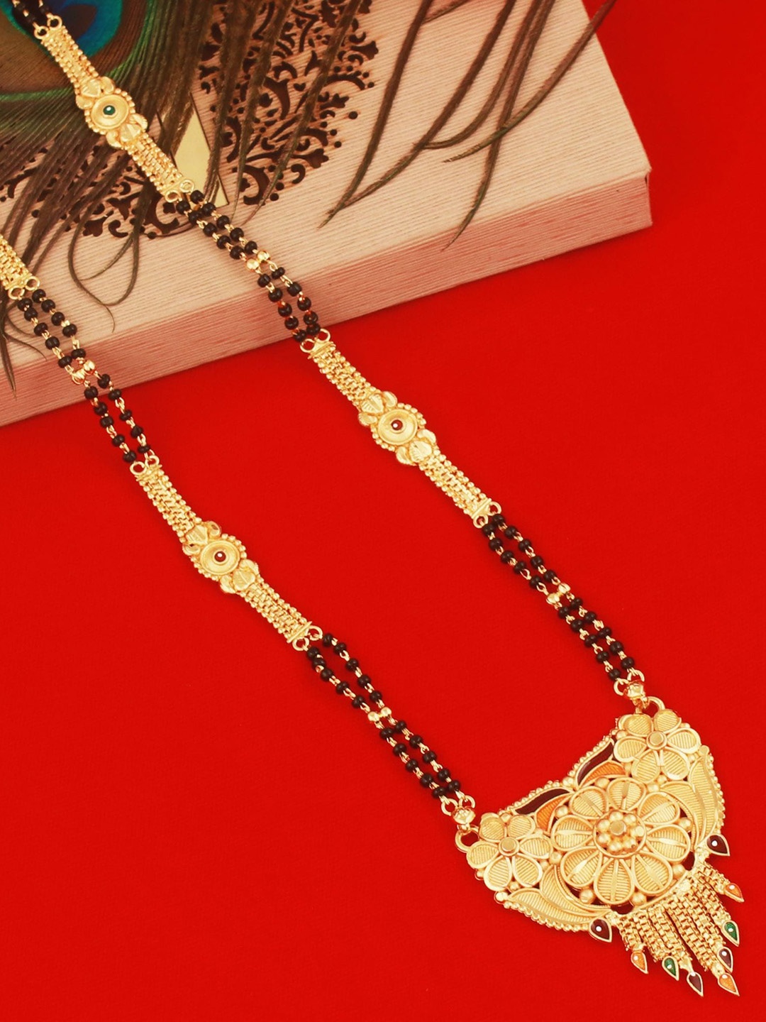 

MANSIYAORANGE Gold-Plated Beaded & Multi Stranded Mangalsutra
