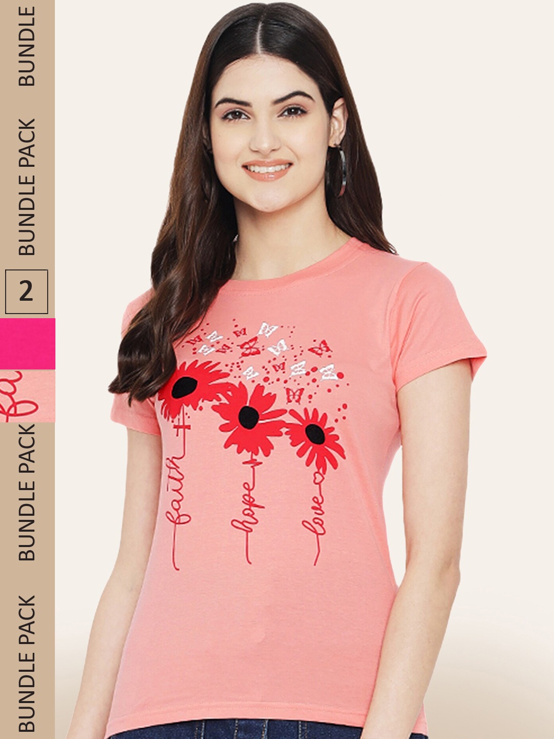 

BAESD Pack of 2 Printed Cotton T-shirts, Peach